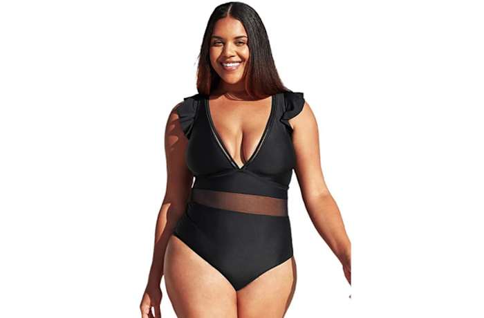 Cupshe one piece ruffled and mesh swimsuit